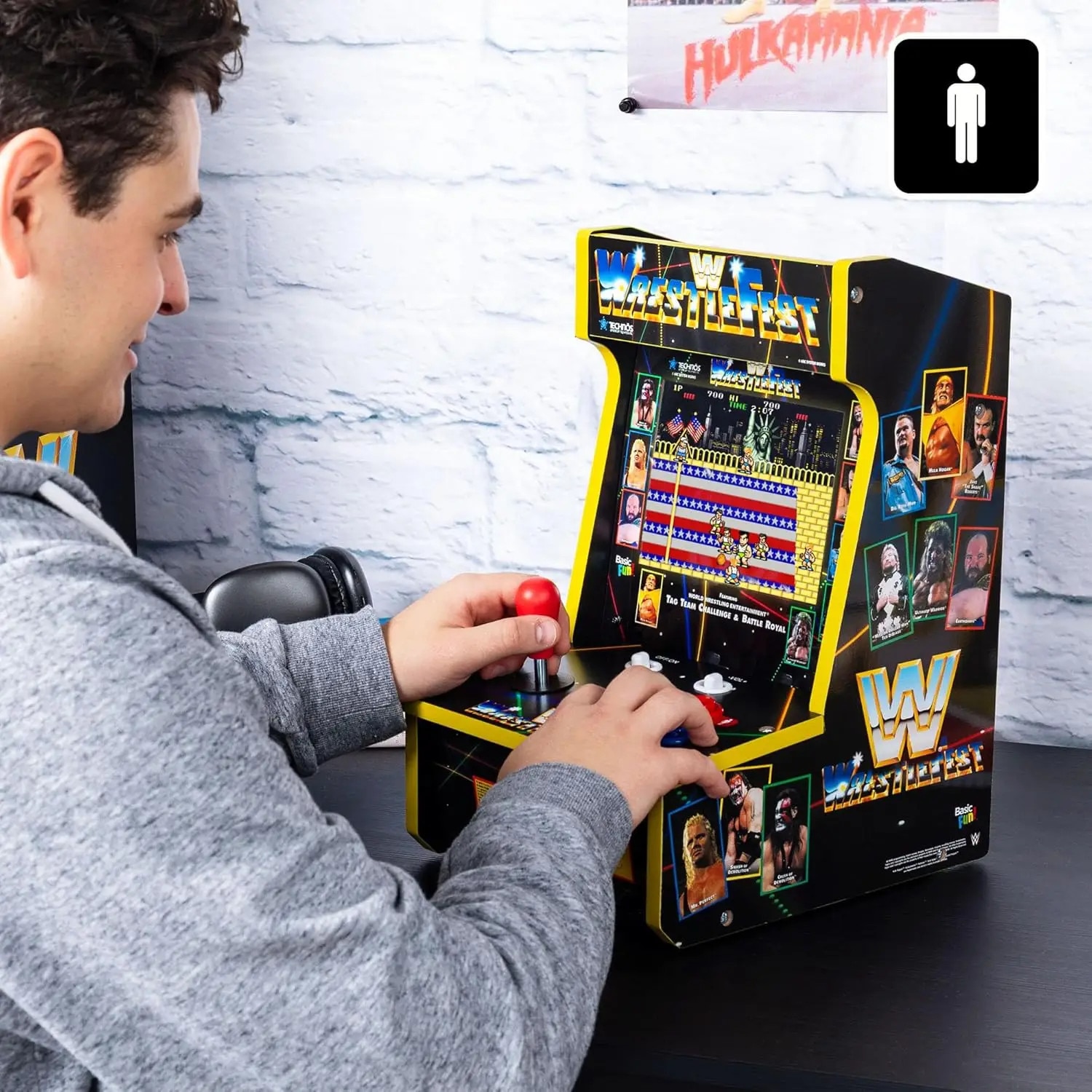 Consola 4 jocuri ARCADE1UP, WWE Counter Arcade, H 40.6 cm, un jucator, ideala pentru masa/birou/game room/bar, grafica retro vibranta, display LCD color 8 inch, difuzor extern, control al volumului, multicolor