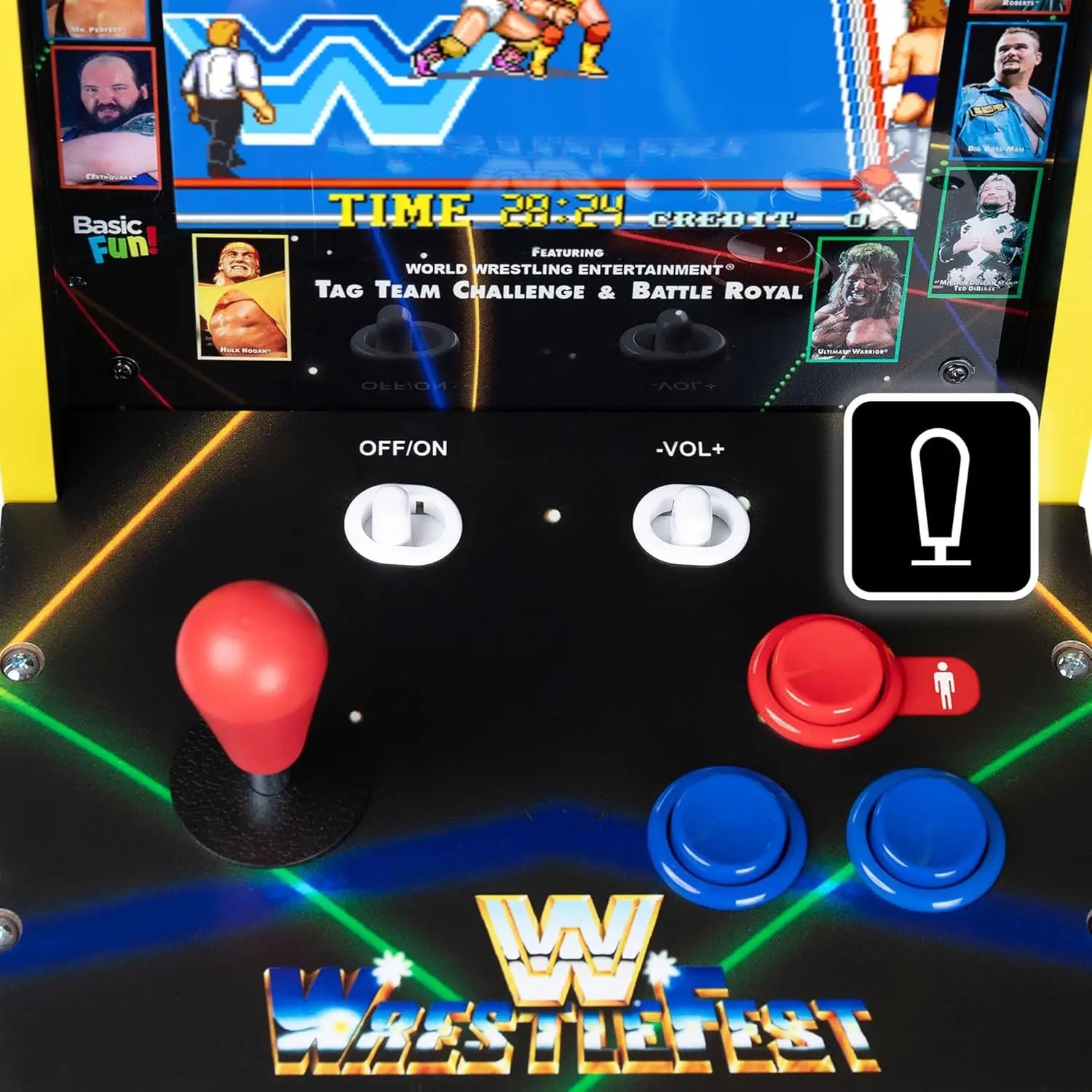 Consola 4 jocuri ARCADE1UP, WWE Counter Arcade, H 40.6 cm, un jucator, ideala pentru masa/birou/game room/bar, grafica retro vibranta, display LCD color 8 inch, difuzor extern, control al volumului, multicolor
