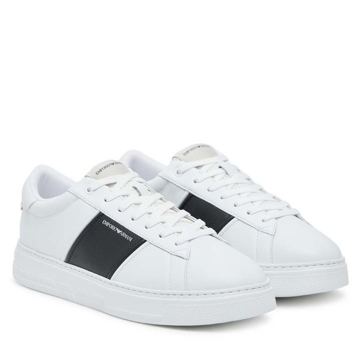 Tenisi barbati Emporio Armani, alb si piele naturala, Alb, 42