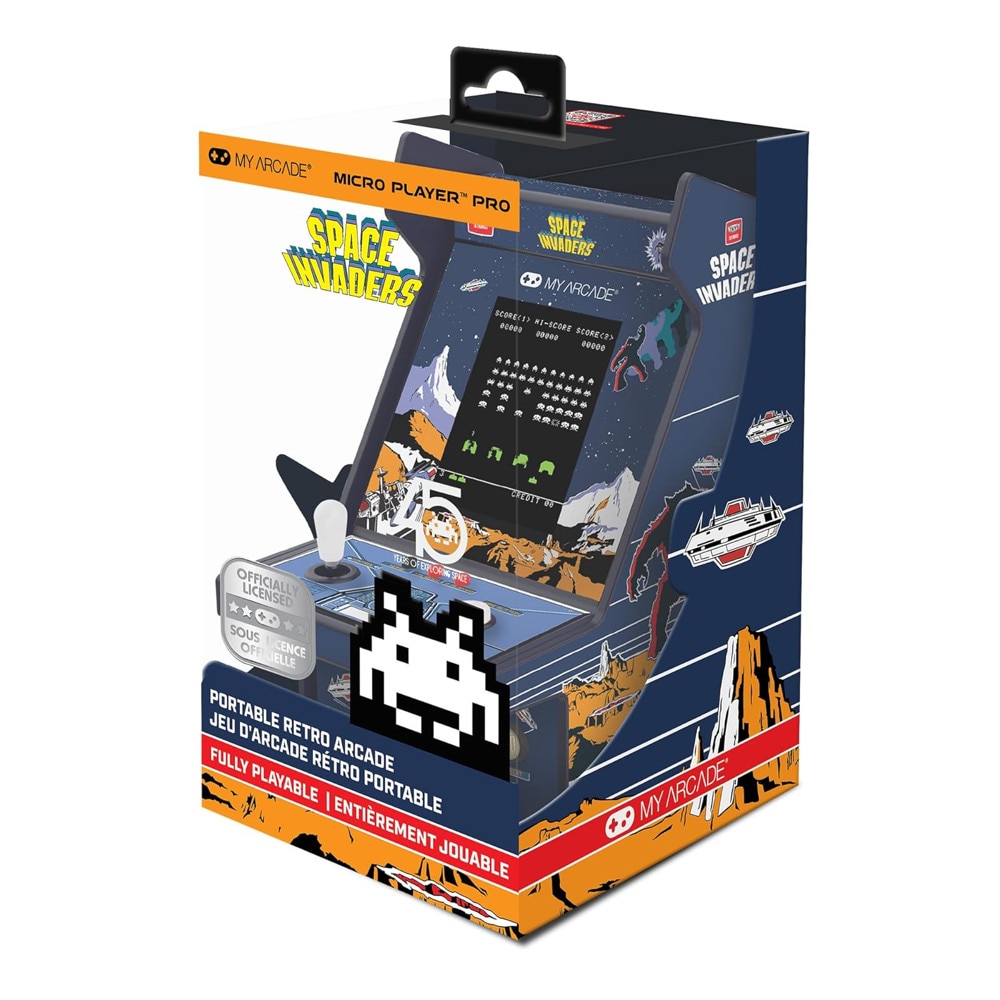 Mini consola verticala Space Invaders™ MyArcade, Micro Player Pro 6.7'', grafica originala, display color 2.75 inch, compacta si portabila, iluminare ajustabila, difuzor extern, adaptor casti, pentru game rooms si colectionari, ideala cadou, multicolor