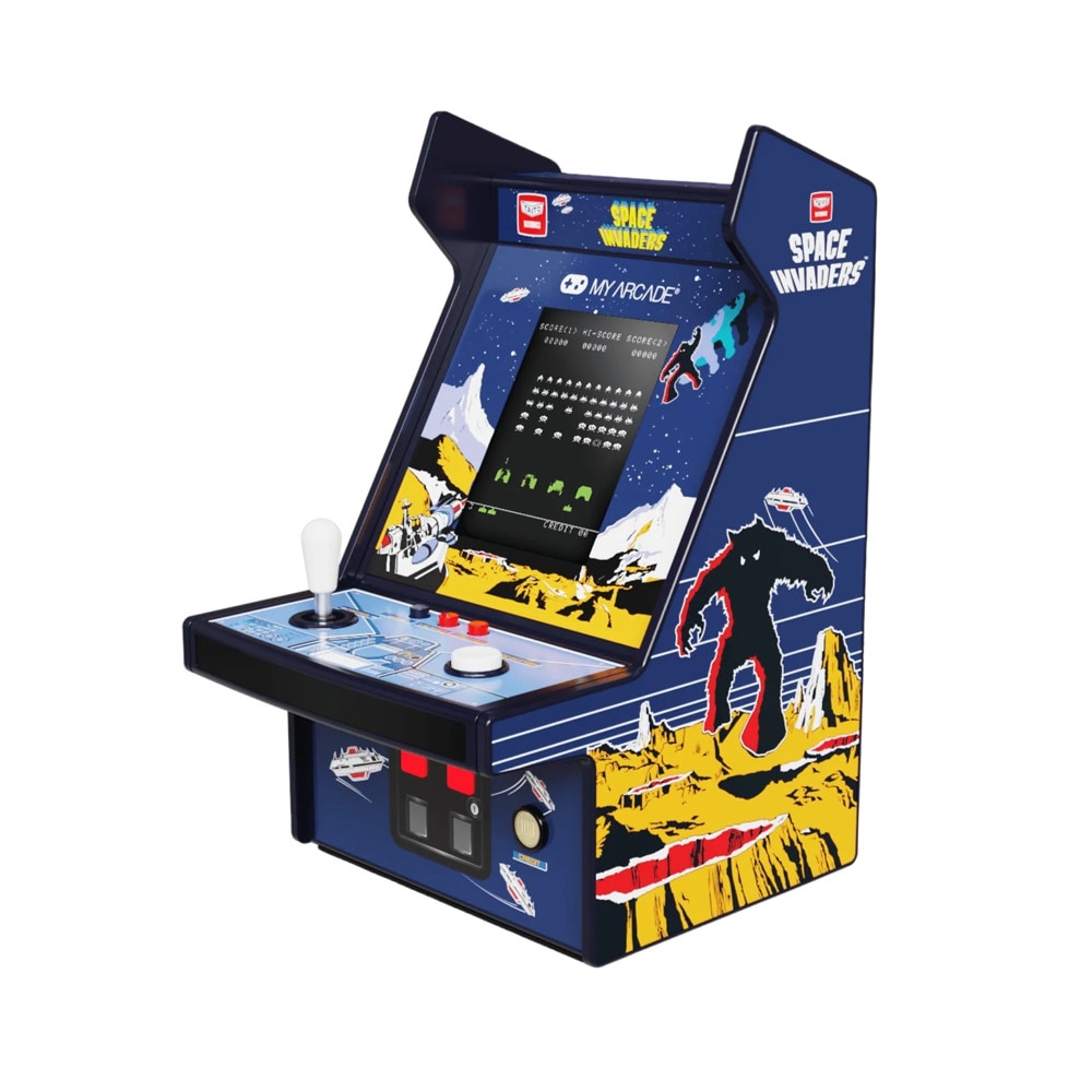 Mini consola verticala Space Invaders™ MyArcade, Micro Player Pro 6.7'', grafica originala, display color 2.75 inch, compacta si portabila, iluminare ajustabila, difuzor extern, adaptor casti, pentru game rooms si colectionari, ideala cadou, multicolor