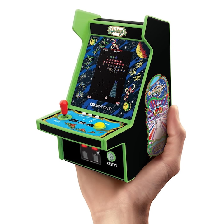 Конзола MyArcade GALAGA, Micro Player Pro 6.7'', Мини, Вертикална, 2.75 инчов цветен дисплей, Преносима, Регулируемо осветление, Външен високоговорител, Адаптер за слушалки, Многоцветен