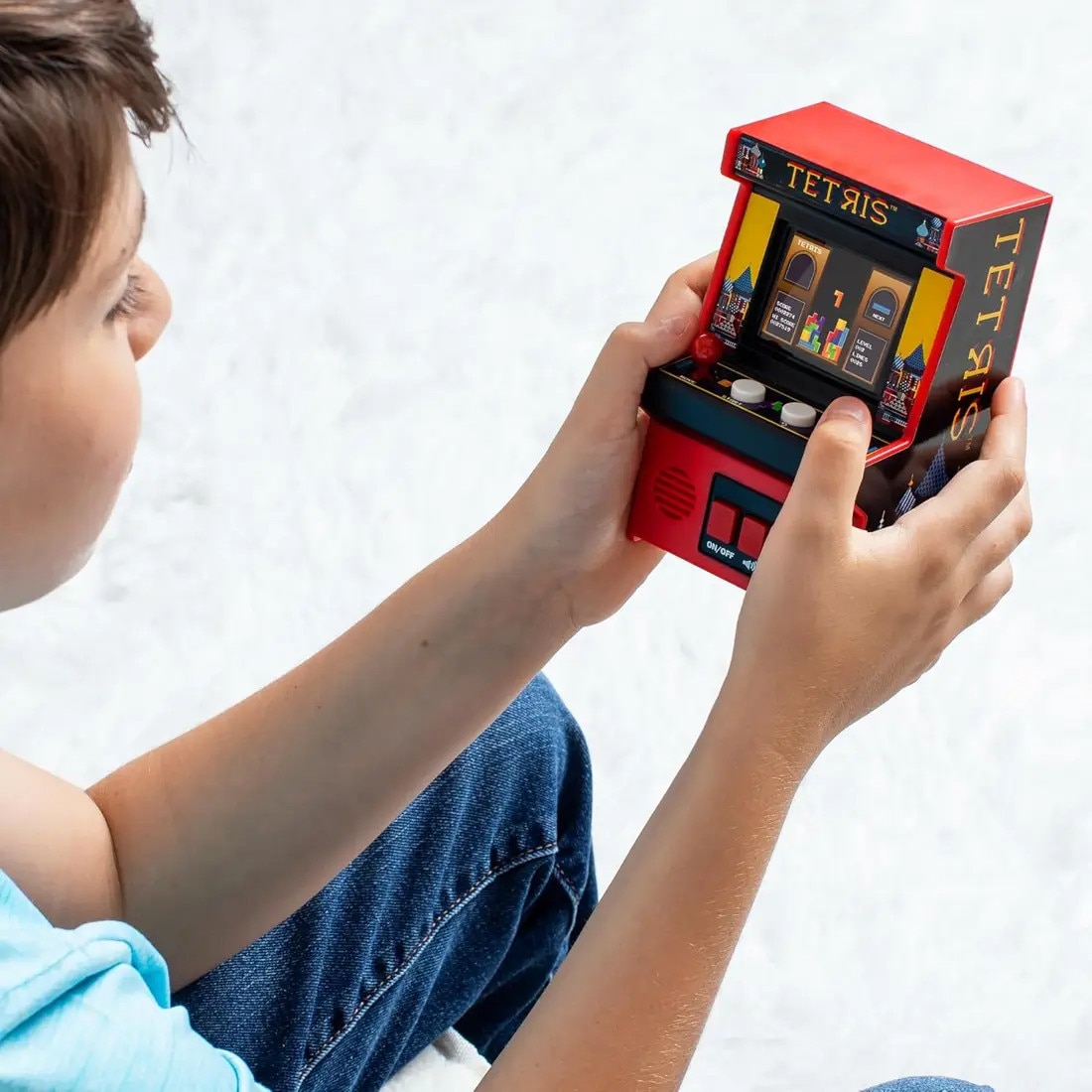 Mini consola joc portabila ARCADE1UP, Mini Classic Tetris, H 23 cm, un jucator, ideala pentru calatorii, grafica retro vibranta, display LED color, difuzor extern, control al volumului, functionare cu baterii 3 x AA, ideala cadou, multicolor