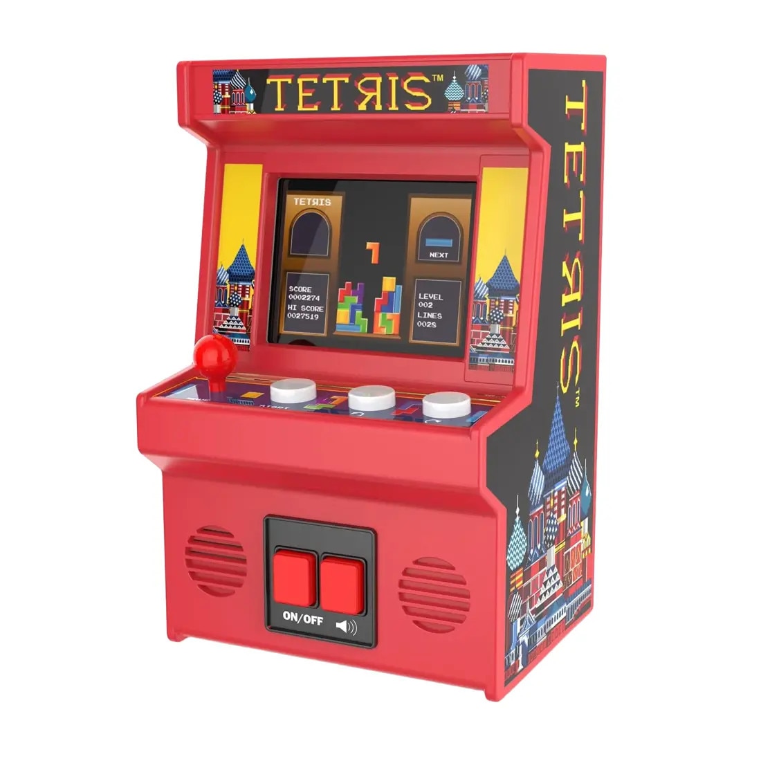 Mini consola joc portabila ARCADE1UP, Mini Classic Tetris, H 23 cm, un jucator, ideala pentru calatorii, grafica retro vibranta, display LED color, difuzor extern, control al volumului, functionare cu baterii 3 x AA, ideala cadou, multicolor