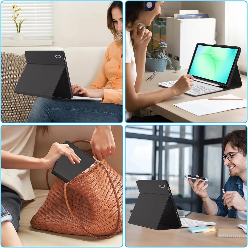 Husa pentru Samsung Galaxy Tab A11 8.7 inch cu tastatura iluminata wireless detasabila RGB 7 lights, Bluetooth, USB Type-C, functie stand si slot stylus + mouse wireless RGB lights, negru