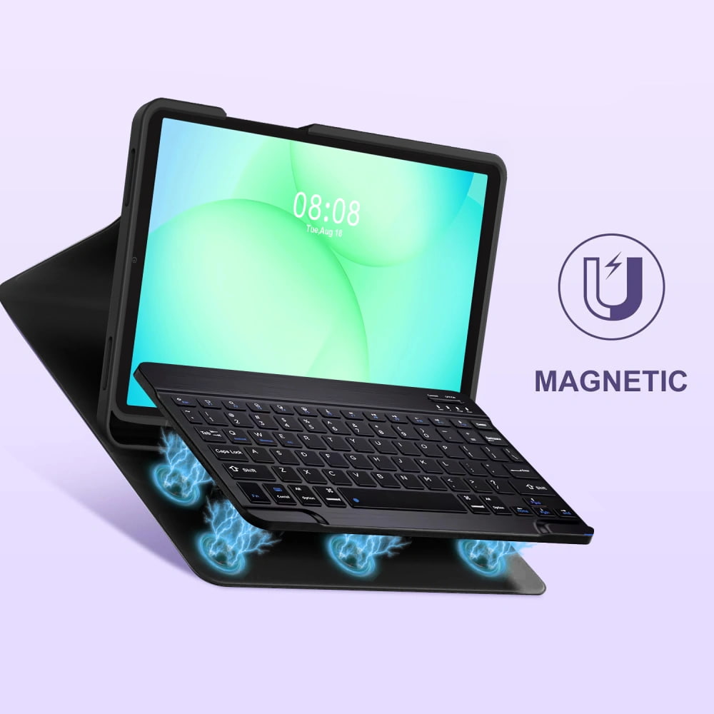 Husa pentru Samsung Galaxy Tab A11 8.7 inch cu tastatura iluminata wireless detasabila RGB 7 lights, Bluetooth, USB Type-C, functie stand si slot stylus + mouse wireless RGB lights, negru