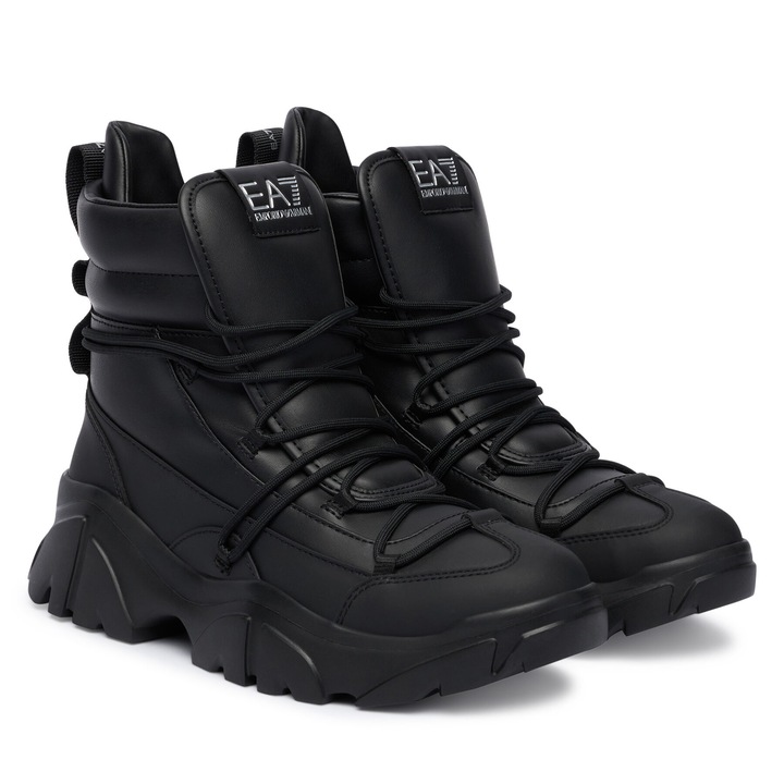 Ghete dama, EA7, piele ecologica, negru, stil elegant, 39 1/3 EU