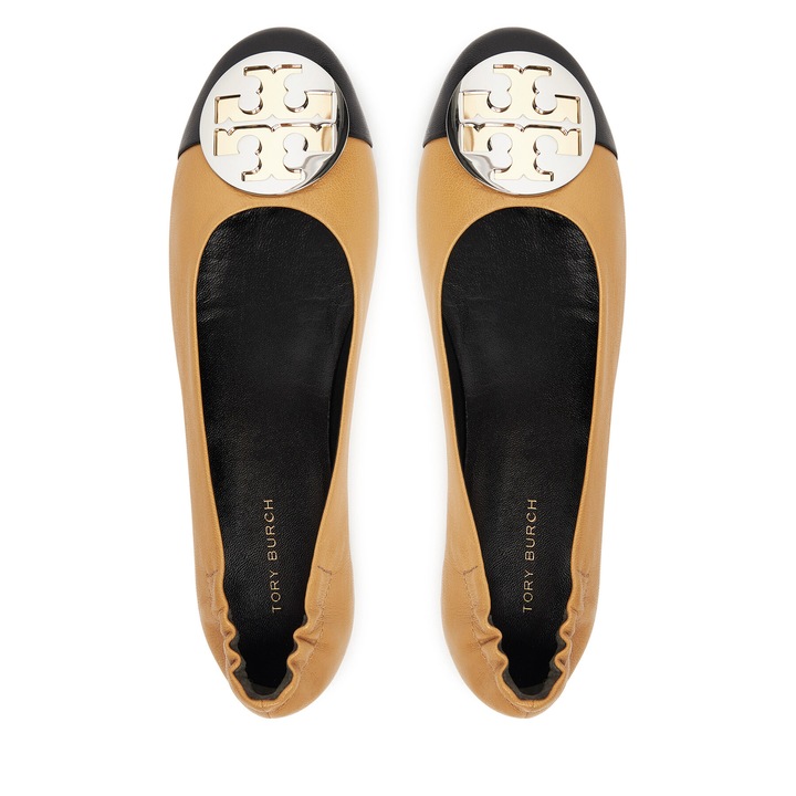 Balerini dama Tory Burch, piele naturala, maro/negru, 38 EU