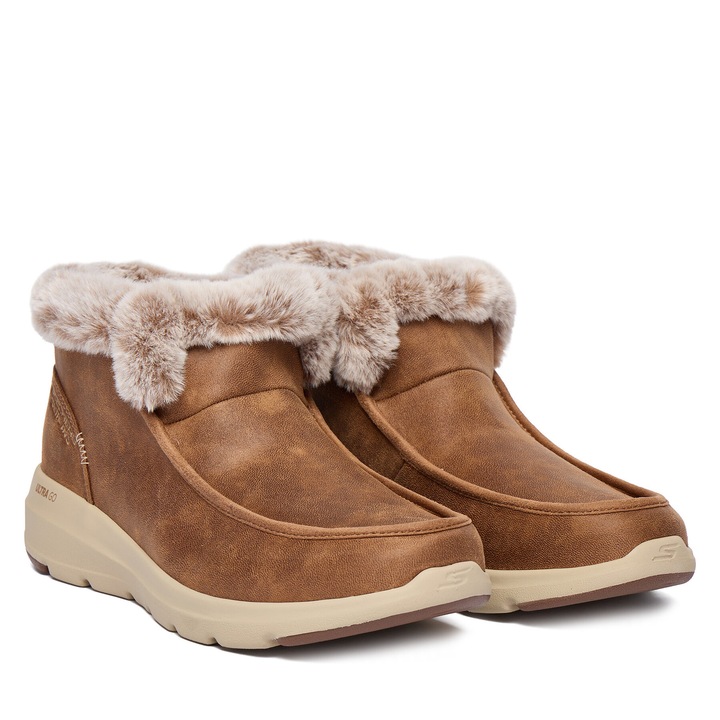 Botine dama, Skechers, Glacial Ultra, maro, textil