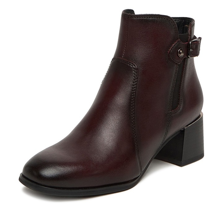 Botine Bordeaux din piele naturala, Visiniu