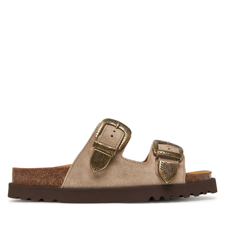 Slapi dama Scholl, model Irving, piele naturala, bej inchis, 35 EU