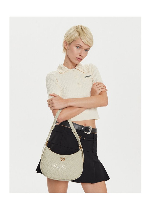 Дамска чанта Pinko Bianco Z14Q Half Moon Mini, естествена кожа, розова