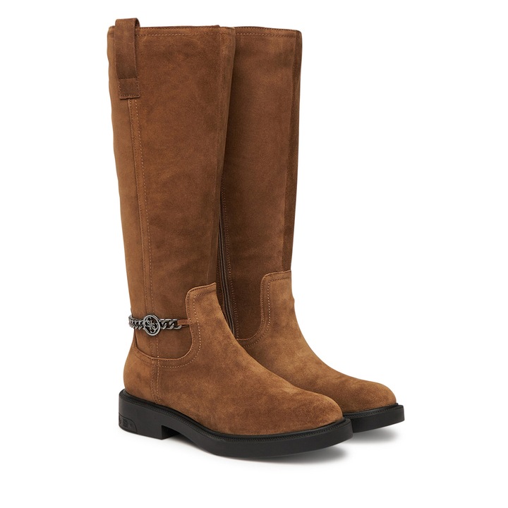 Cizme dama FLFYN2 LEA11, GUESS, Piele naturala, Maro