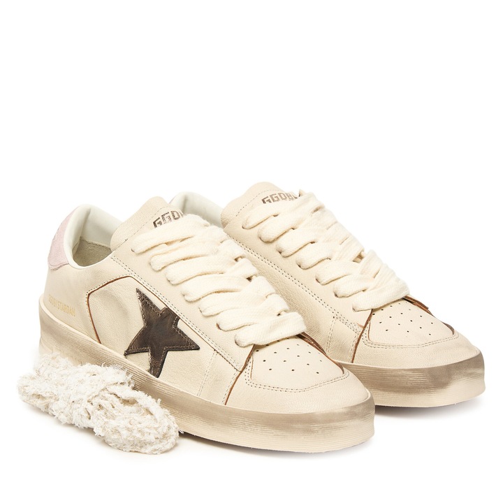 Pantofi sport dama Golden Goose, Stardan, piele naturala, alb, maro/gun meta, 37 EU