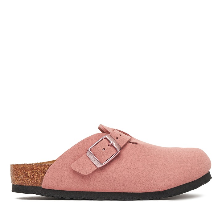 Slapi copii Birkenstock, piele ecologica, model Boston, pentru fete, roz