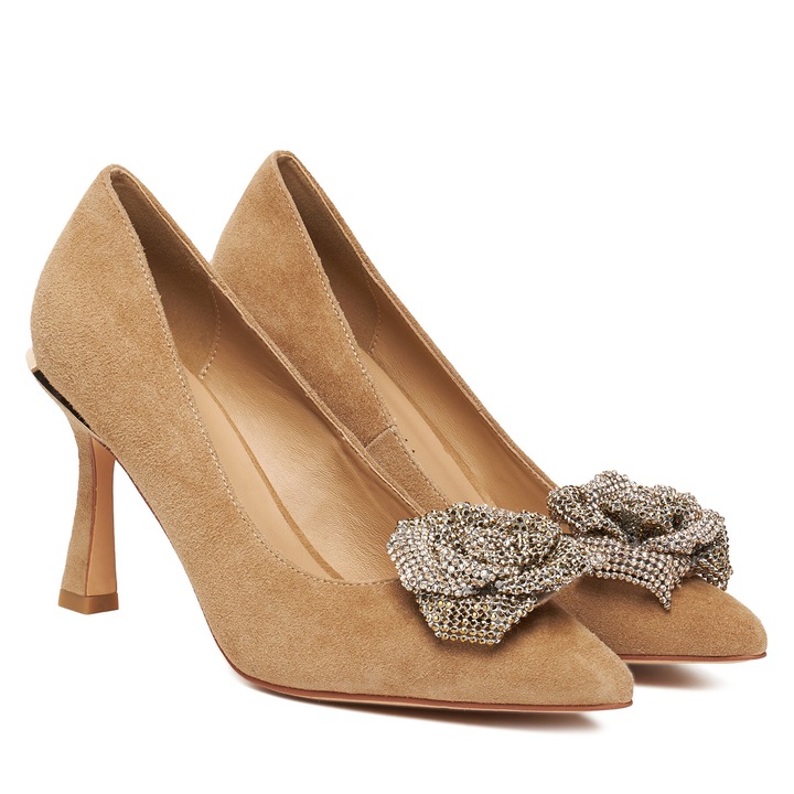 Pantofi dama, Alma En Pena, piele naturala, toc, suede, camel