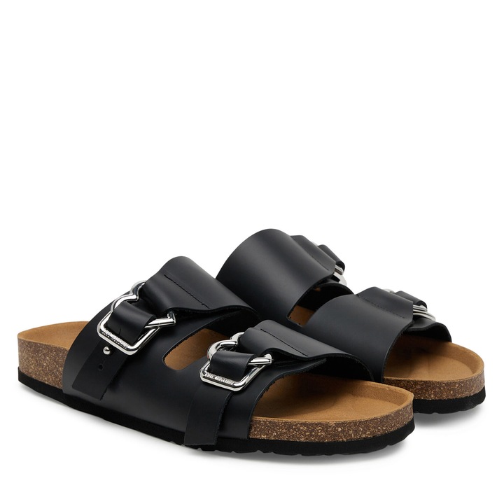 Slapi, Love Moschino, papuci dama, piele naturala, negru