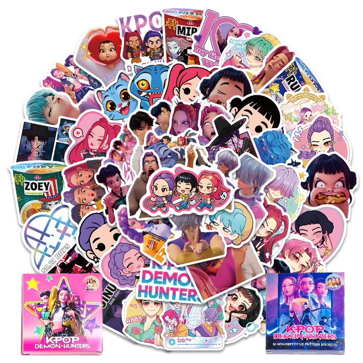 50 buc autocolante coreene Idol Demon Movie Hunters pentru sticle de apa, autocolante motivationale pentru adolescenti, studenti, profesori, angajati, autocolante din vinil impermeabile durabile pentru laptop, autocolante pentru computer