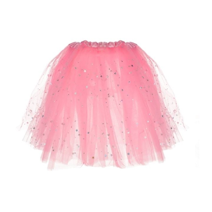 Fusta Tutu Tul Roz cu Stele Holografice Luna si LED Intermitent pentru Copii