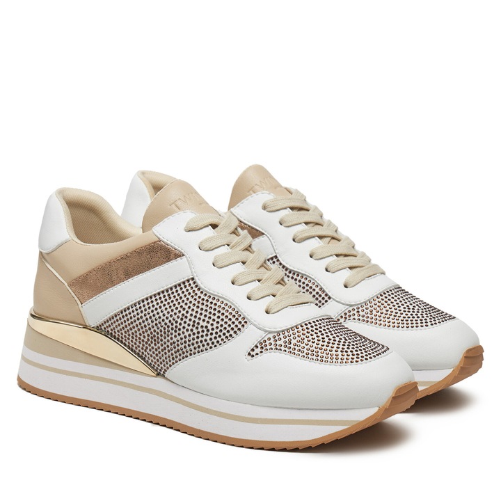 Tenisi dama, Twinset, Bianco Ottico, piele ecologica, alb/bej