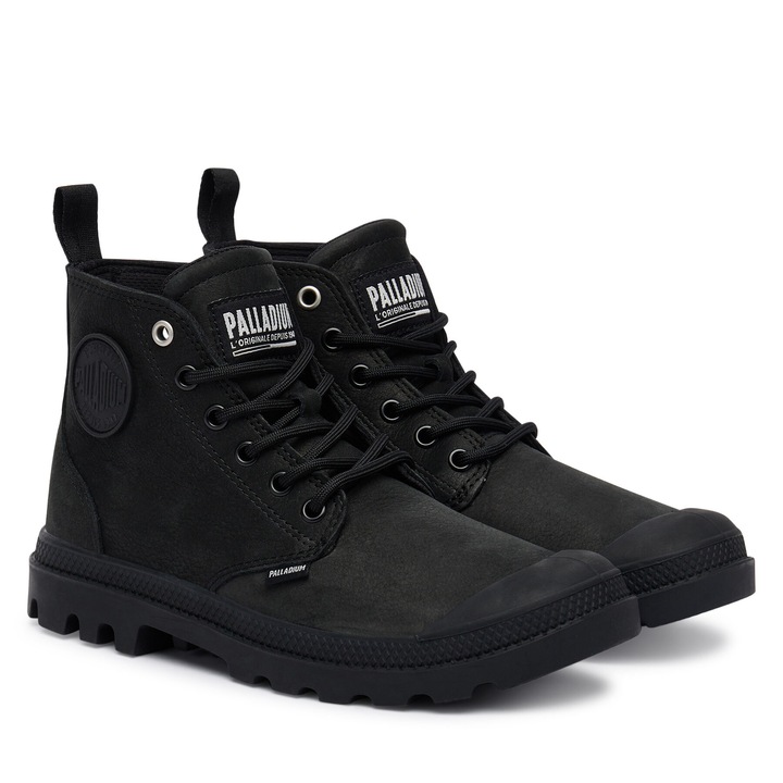 Ghete barbati, Palladium, Pampa Hi Nbk, piele naturala, unisex, negru, 40 EU