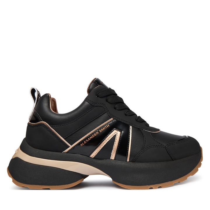 Pantofi sport dama, Alexander Smith, piele naturala, negru/auriu rose, 35 EU