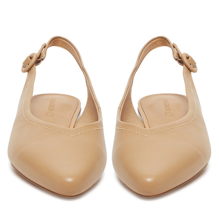 Balerini dama, Lasocki, piele naturala, varf ascutit, bej