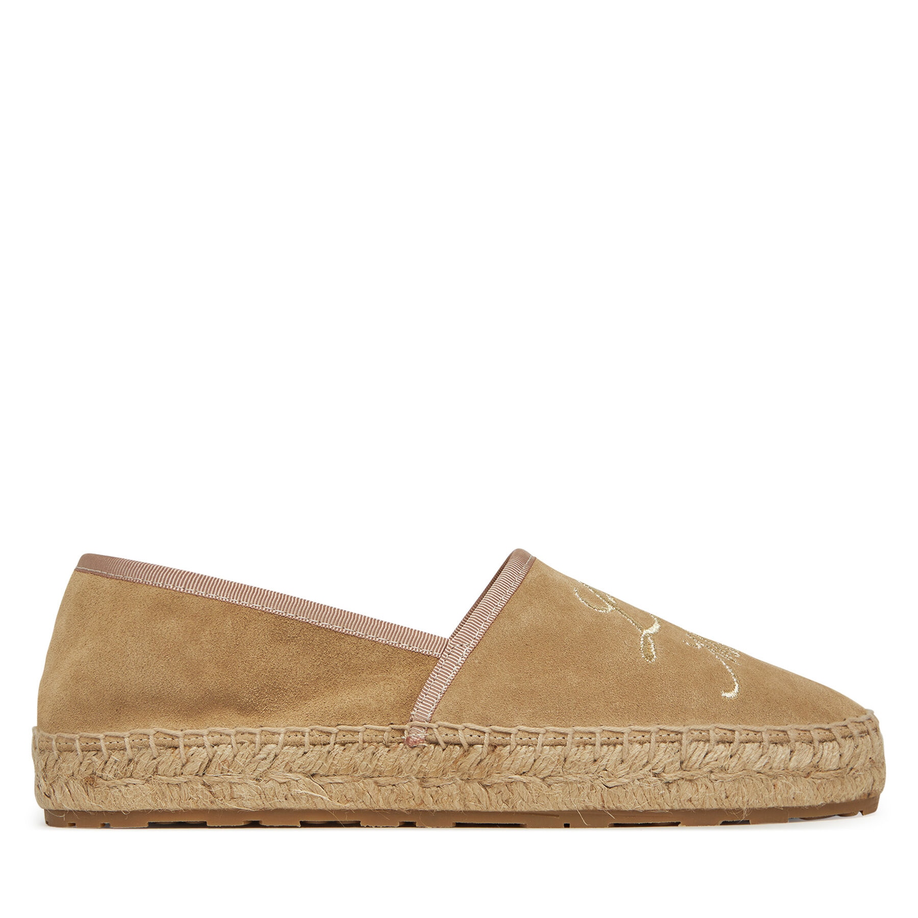 Love Moschino, Espadrile de piele intoarsa cu strasuri, Rosu