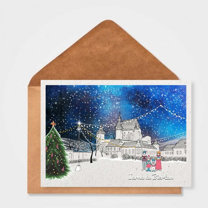 Felicitare de Crăciun Anais, Biertan, ilustrație arhitecturală, pe hârtie reciclabilă, A6, 105x148mm