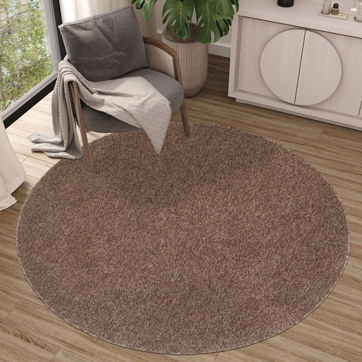 Covor Tapiso Nizza Kanuni Rotund, Crem, 200x200 cm, Rezistent La UV, Lavabil