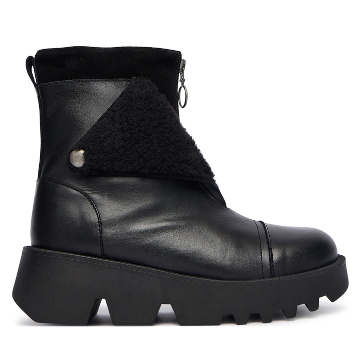 Botine dama P145316000, Fly London, Piele naturala, Negru