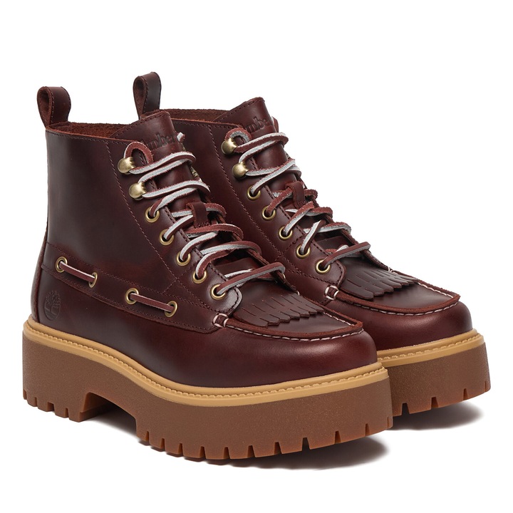 Дамски боти, Timberland Stone Street Mid, естествена кожа, цвят бордо