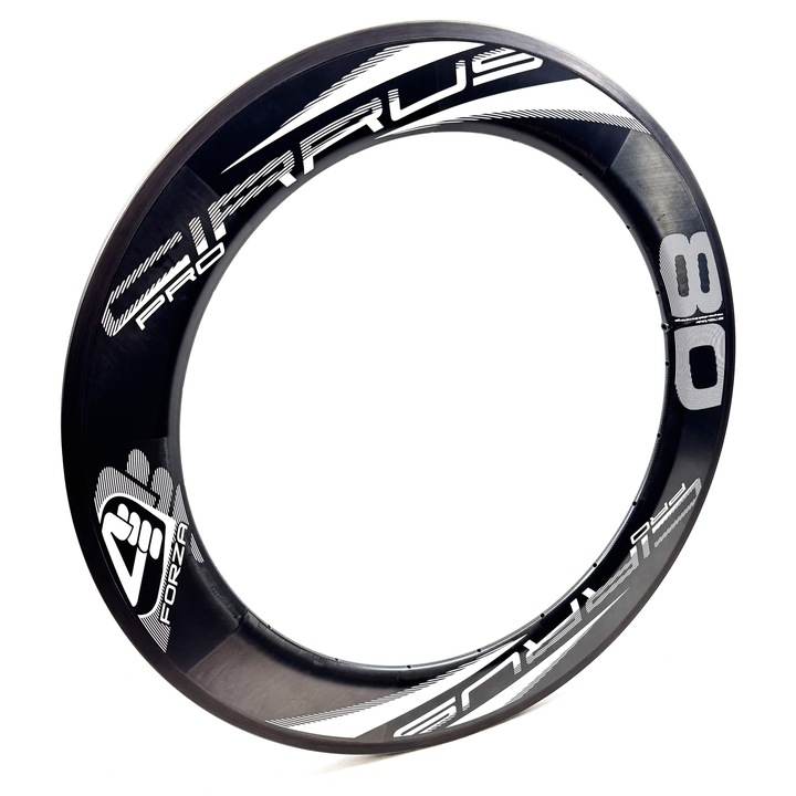 Janta roti bicicleta FORZA 4ZA Carbon T80 20H, 80mm inaltime, 25mm latime, neagra cu alb