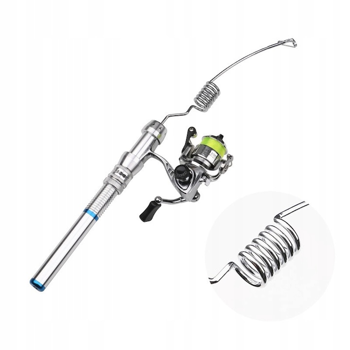 ITIMPORT Téli horgászbot, orsóval, 50cm, ezüst kék ékezetekkel