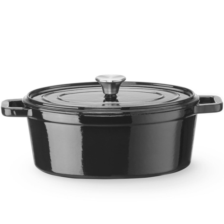 Oala din fonta emailata Hendi, ovala, 4,4L, 365x290x115mm, neagra, set