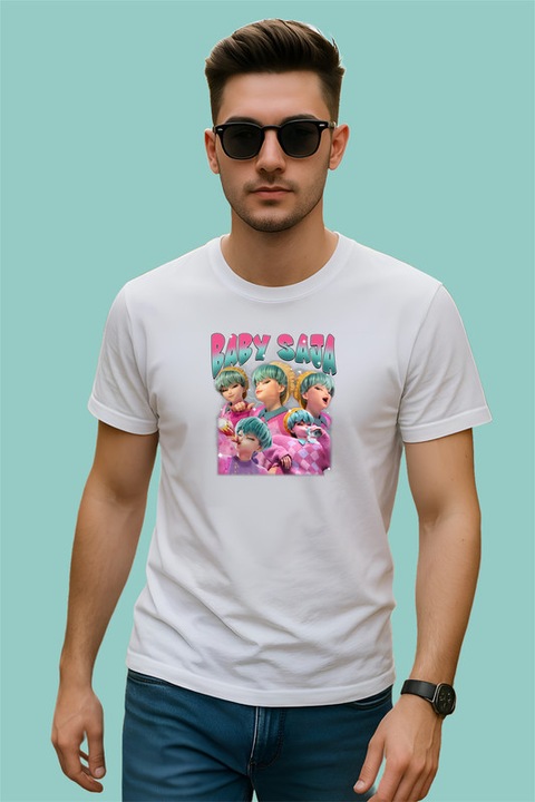 Tricou Baby Saja Colaj Expresii Simpatice, Barbat, 100% Bumbac, Cri-Flo, Culoare Alb, Marime L