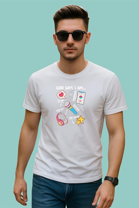 Tricou Barbat Huntrix K-Pop Hunters Demon Set Iconite Muzicale Si Telefon, Alb