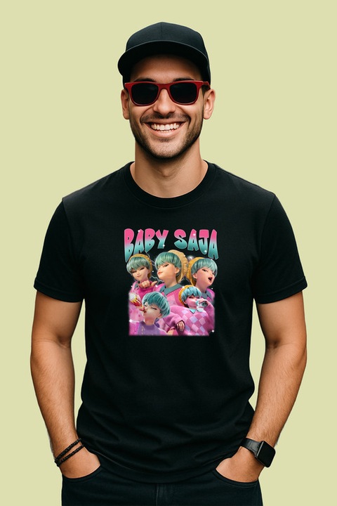 Tricou Baby Saja Colaj Expresii Simpatice, Barbat, 100% Bumbac, Cri-Flo, Culoare Negru, Marime 3XL