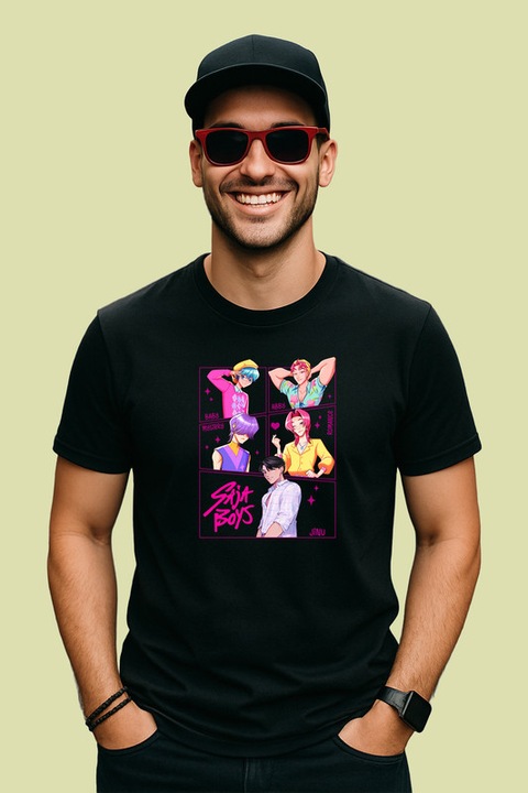 Tricou Huntrix K-Pop Hunters Demon Banda Desenata Cu Personaje Individuale Saja Boys, Barbat, 100% Bumbac, Cri-Flo, Culoare Negru, Marime S