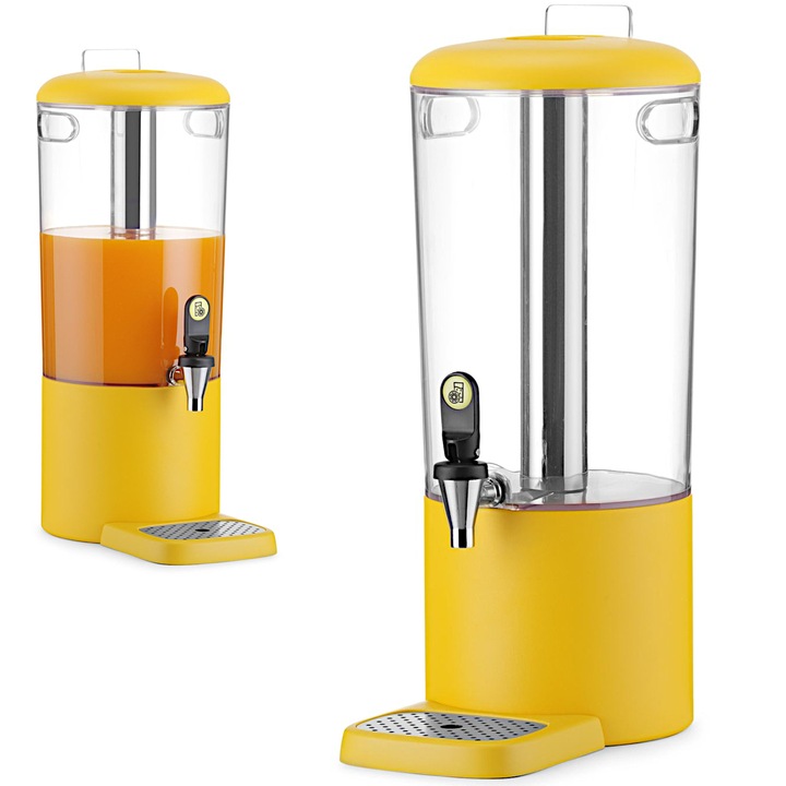Dozator bauturi HENDI, 8L, galben, cu tub de racire detasabil si tava de scurgere