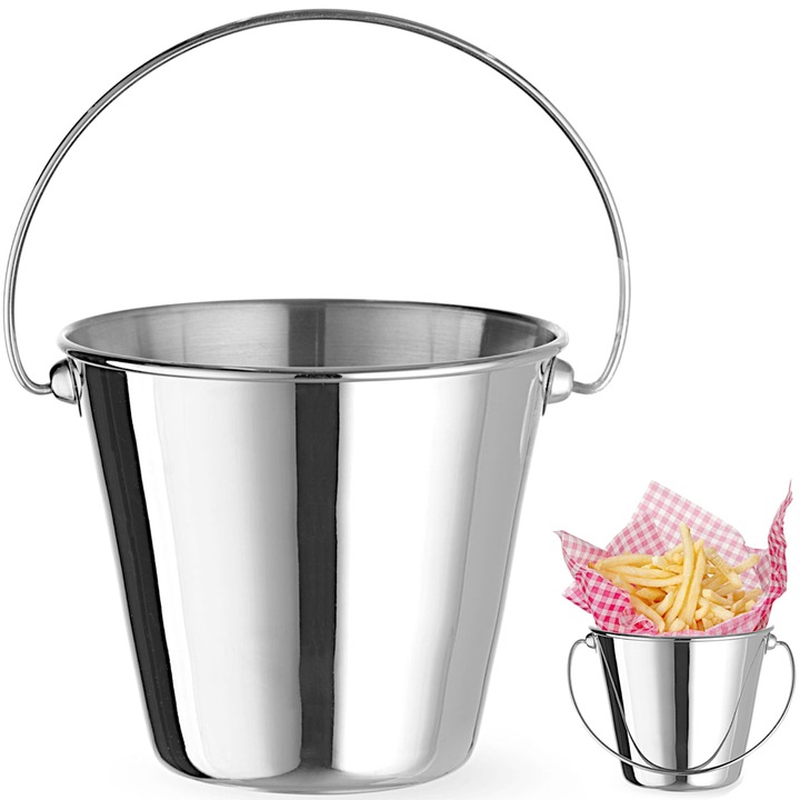 Mini galeata din inox pentru servire gustari, Hendi, cu maner, 130x110mm