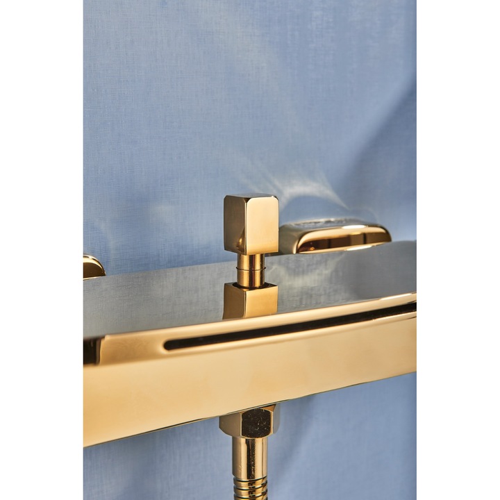 Baterie lavoar de perete Ari Waterfall, pipa tip cascada, Alama, Auriu