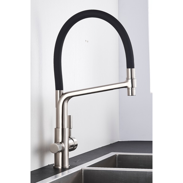 Baterie bucatarie Ari 3 cai, flexibila, set filtrare inclus, Inox