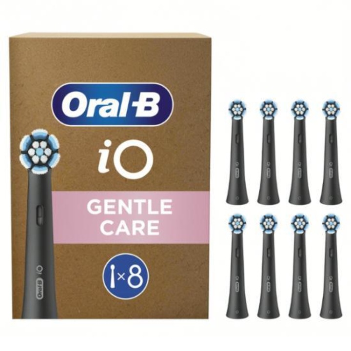 Set de 8 capete de periuta de dinti electrice Oral-B iO Gentle Care, 4000 de fire moi, negru