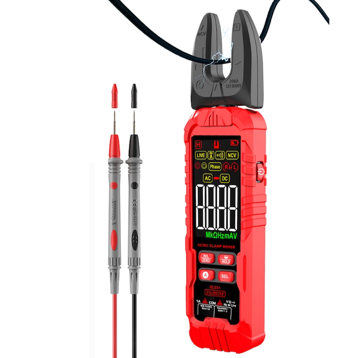 Clampmetru digital multifunctional, ZL33A, 3999 count, 200A, 600V, compact, 212x49x30mm