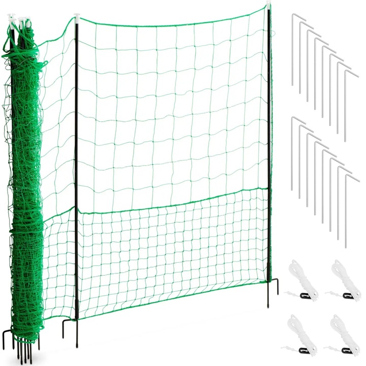 Plasa pentru pasari, Wiesenfield, 15m x 125cm, 7 stalpi, verde, set complet