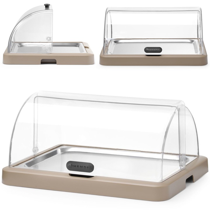 Vitrina frigorifica HENDI Duo UNIQ, 460x355x220mm, cu capac roll-top, bej, include module de racire