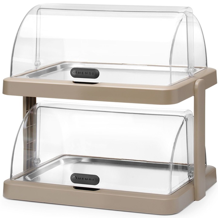 Vitrina racire dubla HENDI, cu capac roll-top, 2 tavi din inox, bej, 480x355x480mm