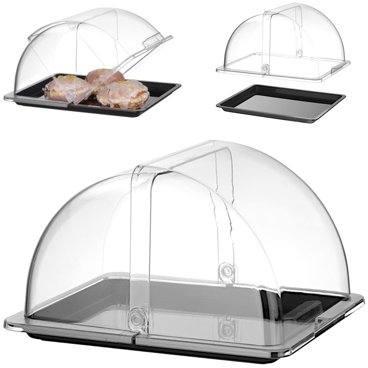 Витрина за бюфет с ролетен капак, Hendi, полиестер, 325x265x195мм, черна, GN 1/2