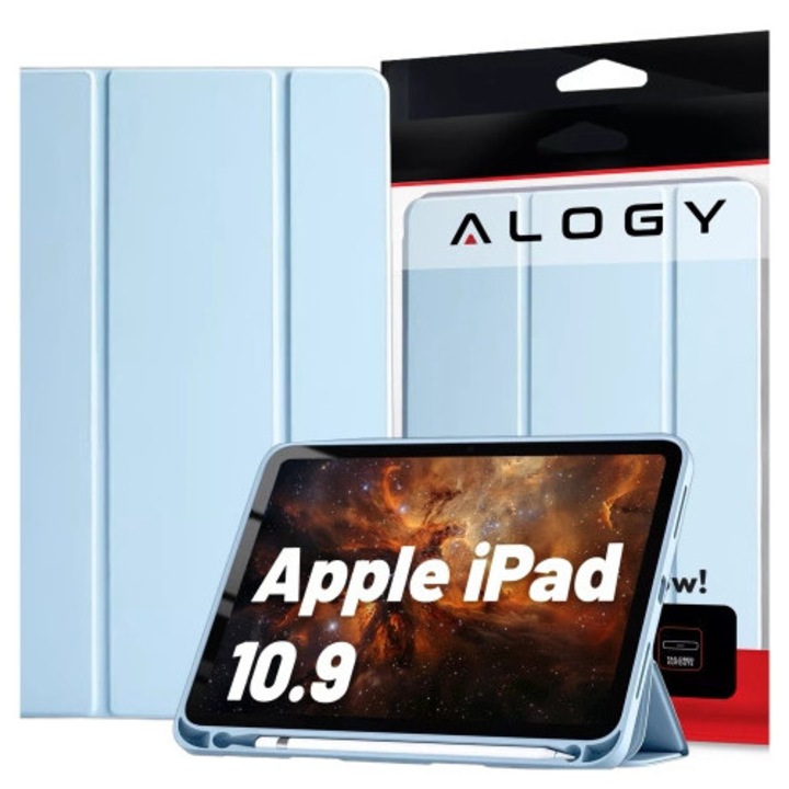 Alogy Smart Case tablettok, Apple Pencil tartóval, kék, iPad 10.9" (2022) és iPad 11" (2025) modellekhez